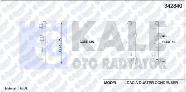 KALE 342840 Klima Radyatoru Dacia Duster 1.5 Dci 4×4 10> (Al/Al) (Kurutucu Ile)